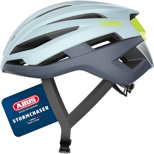 ABUS Rennradhelm Stormchaser - Leichter und komfortabler Fahrradhelm für professionellen Radsport - für Damen und Herren - Hellgrau/Blau, Größe L