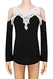 FUNOC  Womens Sexy V-Neck Lace Off Cut Out Shoulder Long Sleeve Tops Shirt (Black)-X-Large