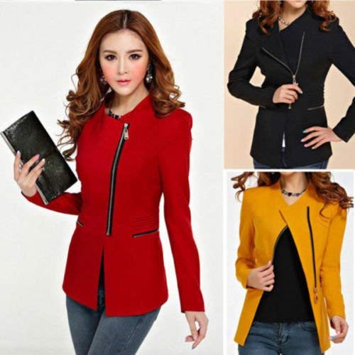 me&u long sleeve women zipper blazer suit slim casual jacket coat outwear