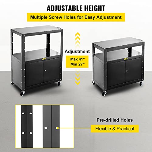 VEVOR Steel AV Cart, 41 Inch Height Adjustable Media Cart with Locking