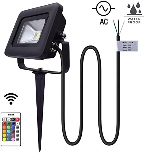 10W RGBW LED Landscape Flood Light AC85-265V Hardwired Colors Changing Accent Outdoor Floodlight Wall Washer Fixture ( RGB + Cool White 6000K )
