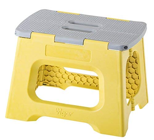 Vigar Compact Foldable Stool, 9 inches, Lightweight, 330-pound Capacity Non-Slip Folding Step Stool for Kids and Adults, Mustard