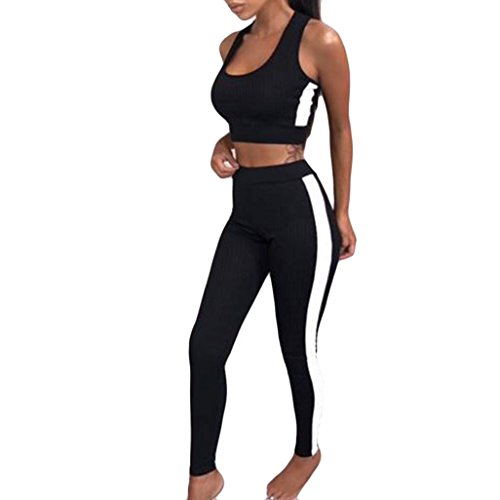 Hot!Todaies 2Pcs Women Tracksuit Sweatshirt Pants Sets Sport Sleeveless Wear Casual Suit (M, Black) - Thumbnail 4