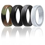 Silicone Wedding Ring For Men And Women By ROQ, 6mm Affordable Silicone Rubber Band, 4 Pack - Camo, Metal Look Silver, Black, Grey - size 6