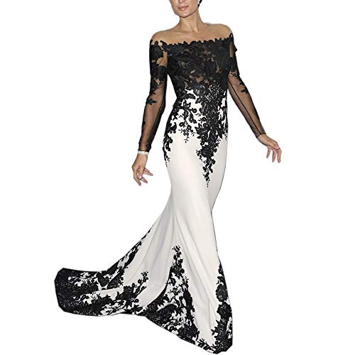 Ike Chimbandi Black and White Mermaid Evening Dresses Off Shoulder Full Sleeve Formal Wear