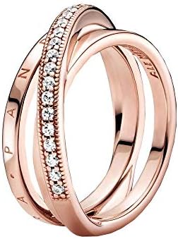 Signature Anello con incrocio con pavé a tripla banda placcato in oro rosa 14 carati con zirconi cubici trasparenti, 54
