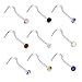 joybeauti Stainless Steel Rhinestone Bar Curved Nose Studs Rings Body Piercing Jewelry Assorted Color Pack of 18 Pcs