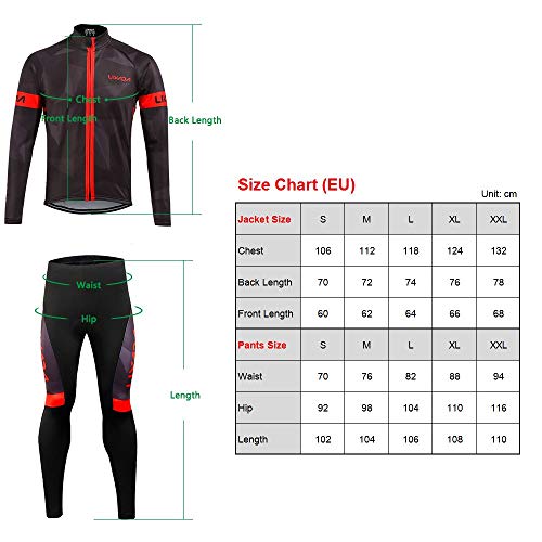 Lixada Herren Fahrradbekleidung Set Radtrikot Langarm Winddicht Herren Thermische Fleece mit 3D Polster Hosen – Bild 3