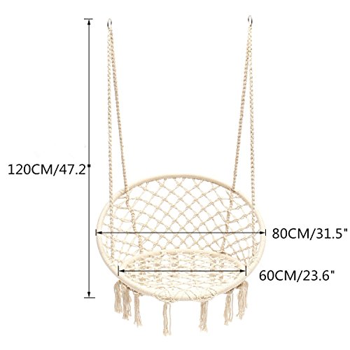 E EVERKING Hammock Chair Macrame Swing, Hanging Cotton Rope Macrame Hammock Swing Chair for Indoor, Outdoor Home, Patio, Porch, Deck, Yard, Garden, Max Weight: 260 Pounds (White) - Thumbnail 2