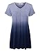 LL WT1085 Womens Dip Dye V Neck Short Sleeve Pleats Tunic Top L NAVY