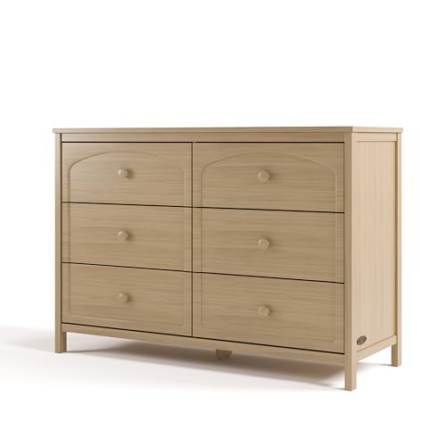 Graco Olivia 6 Drawer Double Dresser (Driftwood) – GREENGUARD Gold Certified Storage for Baby and Kids Bedroom, Interlocking Drawer System, Anti-Tip Kit Included