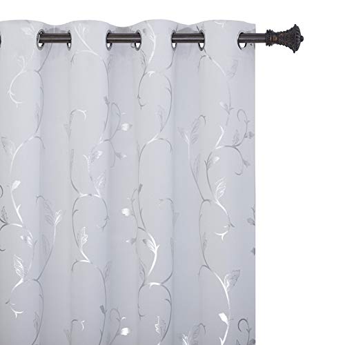 BUHUA Silver Vine Blackout Curtains 108 Inch