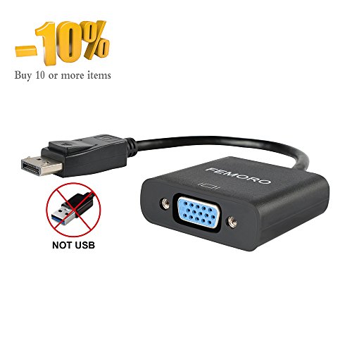 DisplayPort to VGA Adapter 1080P Converter, FEMORO Display Port DP to VGA Adapter Male to Female Connector Compatible with Computer, Desktop, Laptop, PC, Monitor, Projector, HDTV - Black
