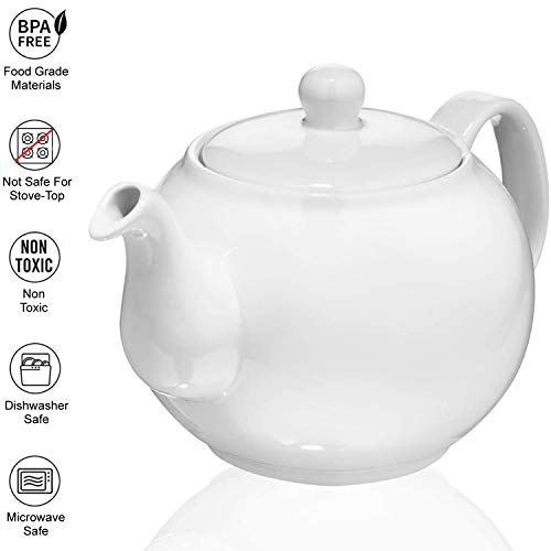 SAKI Large Porcelain Teapot, 48 Ounce Tea Pot with Infuser, Loose Leaf