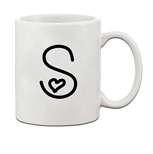"S " Love Hearts Initial Monogram Personalized Letter S Ceramic Mug Coffe Cup 11 oz