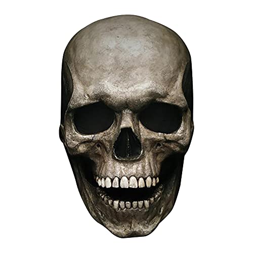 Halloween Horror Decoration Full Head Skull Mask/Helmet with Movable Jaw, Adult Entire Head Realistic Latex Helmet, Creepy Scary Skeleton Headgear (Soft Glue-Gray)