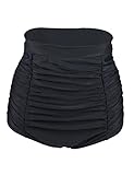 Firpearl Women's Retro 50s Ruched High Waist Bikini Bottom Swimsuit Short