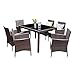 Wisteria Lane Outdoor Wicker Dining Set, 7 Piece Patio Dinning Table Brown Wicker Furniture Seating (Beige Cushions)