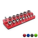 Olsa Tools Magnetic Socket Organizer | 1/2-inch Drive | SAE | RED | Holds 16 Sockets | Premium Quality Tools Organizer