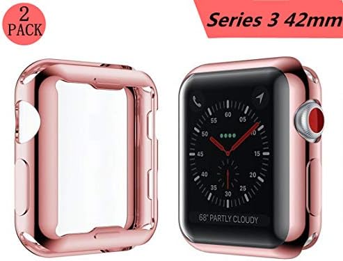 Apple Watch 3 Case, Smilelane iwatch Screen Protector Soft Flexible TPU All-around Protective Case High Defination Clear Ultra-Thin Cover For Apple Watch Series 3 42mm (1 Rose-Pink + 1 Transparent)