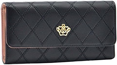 EUBags Womens Wallets Long Leather Trifold Wallet Ladies Purse Credit Card Holder Case Black