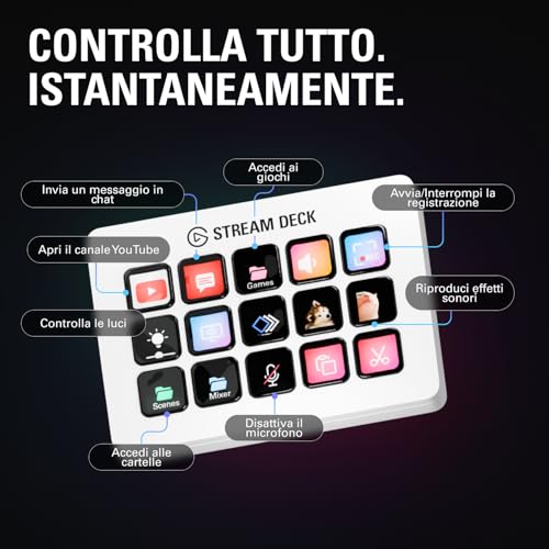 Stream Deck MK.2 White – Controller da studio, 15 tasti macro, attiva azioni nelle app e in software quali OBS, Twitch, ​YouTube e altro, funziona con Mac e PC