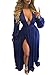 Happy Sailed Women Night Club Shimmer Slit Goddess Slit Dress, Large Blue