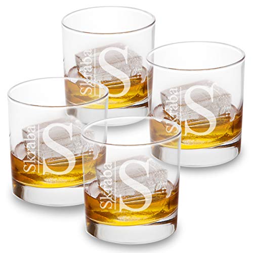 Personalized Lowball Whiskey Glasses - Monogrammed Lowball Whiskey Glasses - Set of 4