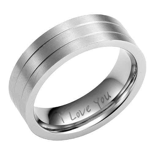 Willis Judd Mens Titanium Ring Engraved I Love You In Gift Box 7mm Wedding Band Ring for Men Engagement Ring Comfort Fit Size Z+4