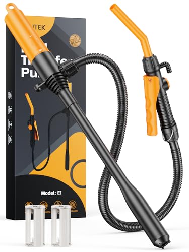 Fuel Transfer Pump, Battery Fuel Syphon Pump, Fuel Pump up to 2.6 GMP, Adjustable Flow & Leak-Proof 59-Inches Hose. Suitable for Transferring Gasoline, Diesel, and Water. | 59" Non-drip hose. For petrol, diesel, water. AA batteries (not included) Only for opening diameter >1.24"