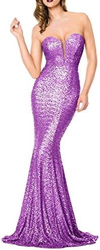 Ruisha Women Sequins Strapless Mermaid Formal Bridesmaid Party Prom Evening Dresses Gowns Long 2018 RS0006 US 16 Lilac