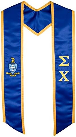 Sigma Chi Blue/Yellow Graduation Deluxe Embroidered Stole [Made in USA] - 100% Polyester Unisex Graduation Sash and Stole | 72” Long