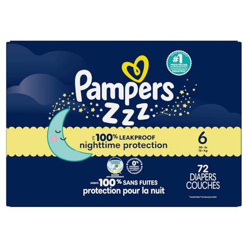 PAMPERS ZZZ OVERNIGHT DIAPERS, SIZE 6 (35+ LBS), 72 COUNT, NIGHTTIME PROTECTION DISPOSABLE BABY DIAPER, NIGHT TIME LEAK AND SKIN PROTECTION