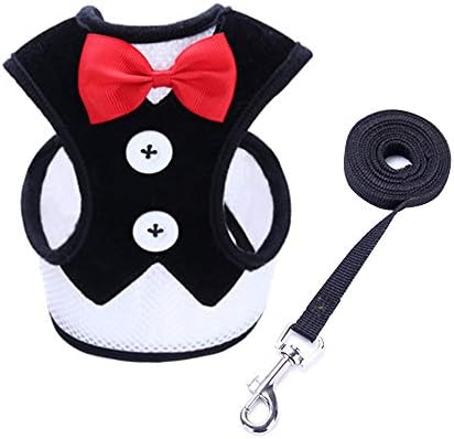 PET SPPTIES Puppy Harness for Small Dog Cat Breathable Mesh Bow Tie Collar No Pull Harness Vest Leash PS045