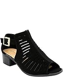 Top Moda Women's Laser Cut Open Toe Short Heel Booties