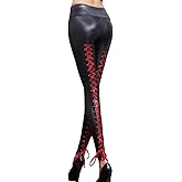 Sorrica Faux Leather Leggings for Women Sexy Lace Up Back Clubwear Skinny Pants