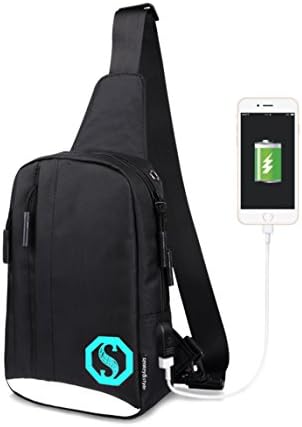 DOUN Unisex Oxford Luminous Unbalance Backpack Crossbody Shoulder Sling Bag Chest Bag with USB Charging Port (UX-Black)