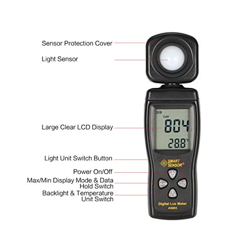 SMART SENSOR AS803 Digital Lux Meter Luminance Tester Light Meter 1-200000 Lux Tools Photometer Spectrometer Actinometer