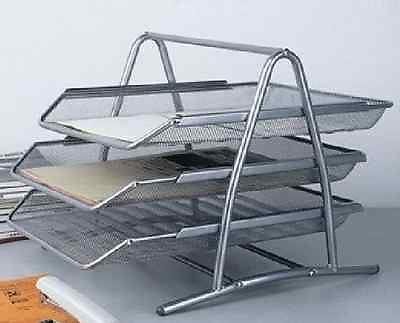 3-Tier Steel Mesh Office Desk Tray, (11 5/8"W x 13 3/4"D x 10 5/8"H) Filing Trays Holder (Silver) - Thumbnail 2