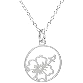 Sterling Silver Small Hibiscus Charm Necklace 18"