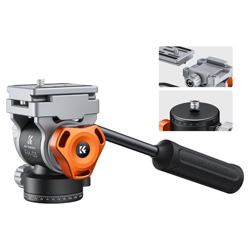 K&F CONCEPT Tripod Fluid Head with Flexible 360° Pan & +90°/-90° Tilt, Arca Swiss Metal QR-Plate with 1/4" Screw, Bottom 1/4"+3/8" Thread Hole, Load Capacity 11lbs/5kg