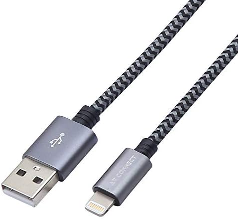 AV Connect 2 Meter/6.5 ft Apple MFi Certified Nylon Braided USB A to Lightning Cable (Black and Grey)