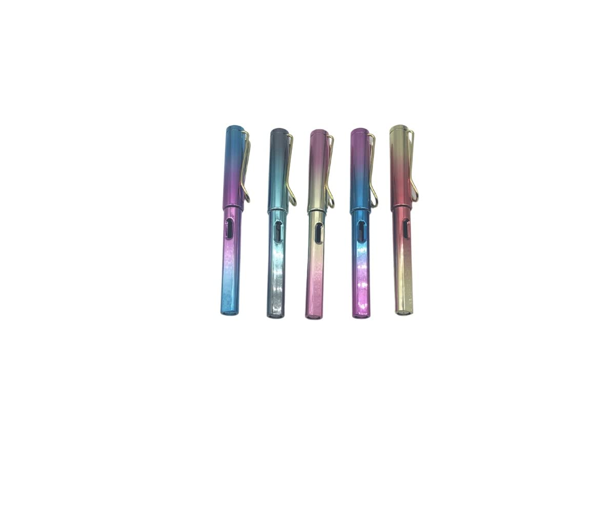 R.I Gift Express 5 Pieces Holographic Gradient Journaling, Smooth Writing Pens with 5 refillable Ink Cartridges. (Ink not included)