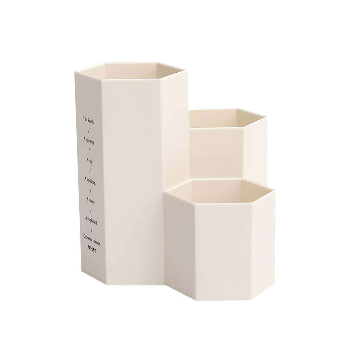 AhfuLife Creative Multifunction Hexagon Makeup Brush Vase Brush Pot Pen Holder Stationery Storage Pen Container Desk Decoration(White)