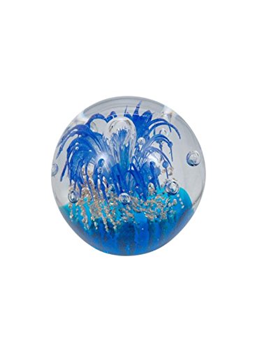 Dream Ball 232 (Large 9-10 cm) Blue Flower Over Golden Background Glass Ball Paperweight