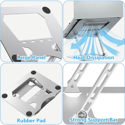 Gluckluz Adjustable Laptop Stand for Desk Ergonomic Laptop Riser Aluminum Notebook Holder Foldable Computer Elevator Compatible with 11" to 17.3" MacBook Pro/Air, Tablet (Silver)