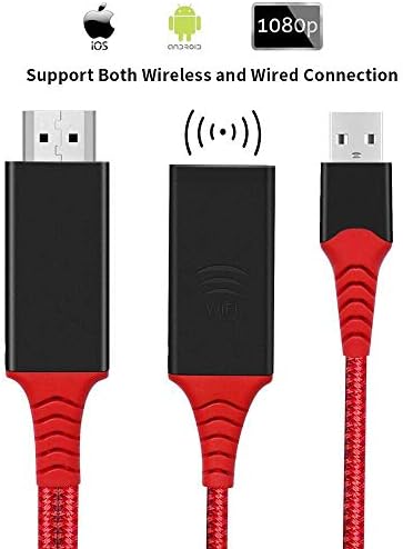 Bambud Compatible with iPhone iPad Android USB to HDMI Adapter, WiFi Wireless Display Dongle Cable for iOS/Micro USB/Type C Phone Tablet to TV/Projector/Monitor, 1080P AV HDTV Connector (Black & Red)