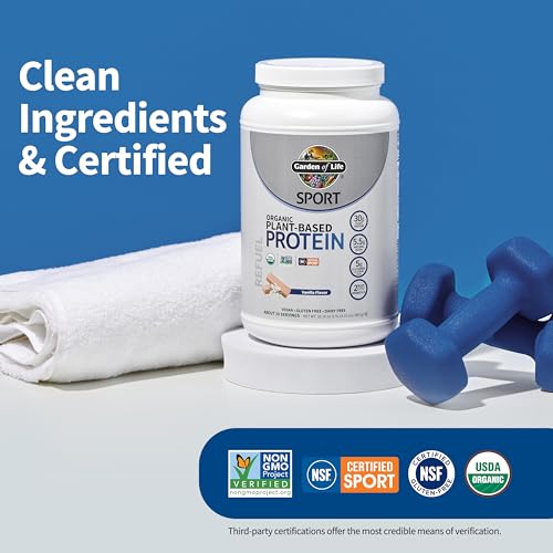 Garden of Life Organic Vegan Protein Powder with Probiotics, BCAAs, NSF Certified, Gluten Free & Sport, Non GMO, Sport Protein Powder, 19 Servings, Vanilla