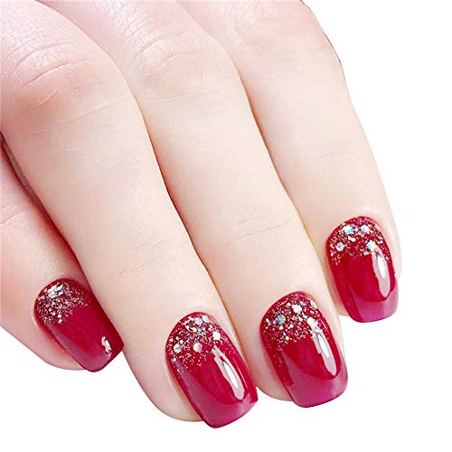Red Press On False Nails Bride Nail Tips for Women Glue On False Nails Artificial Fingernails Stick On Nails for Women 24pcs