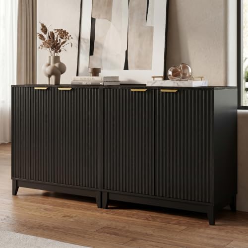 Cakhdry Credenza Bufetera con 2 Puertas, Alacena Pequeña para Cocina y Comedor, 80x40x82cm, Diseño Minimalista con Acabado de Madera Color Negro